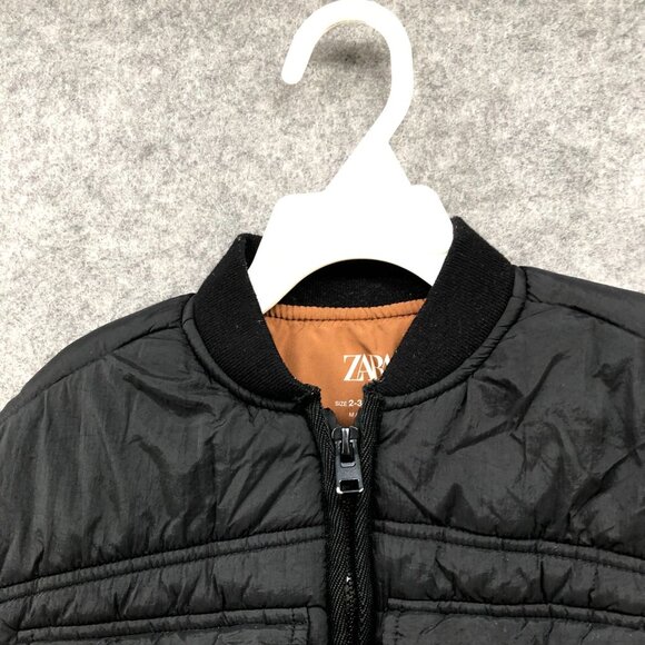 Zara Kids 2T-3T Puffer Jacket Black Quilted Collared Boys Girls Winter - Picture 9 of 9